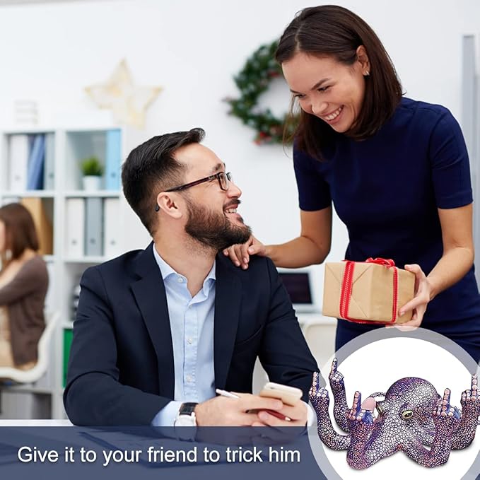 Middle Finger Octopus，Middle Finger Statue，Weird Decor Suitable for Indoor and Outdoor Garden Home Various Fish Tank Decoration (Purple)