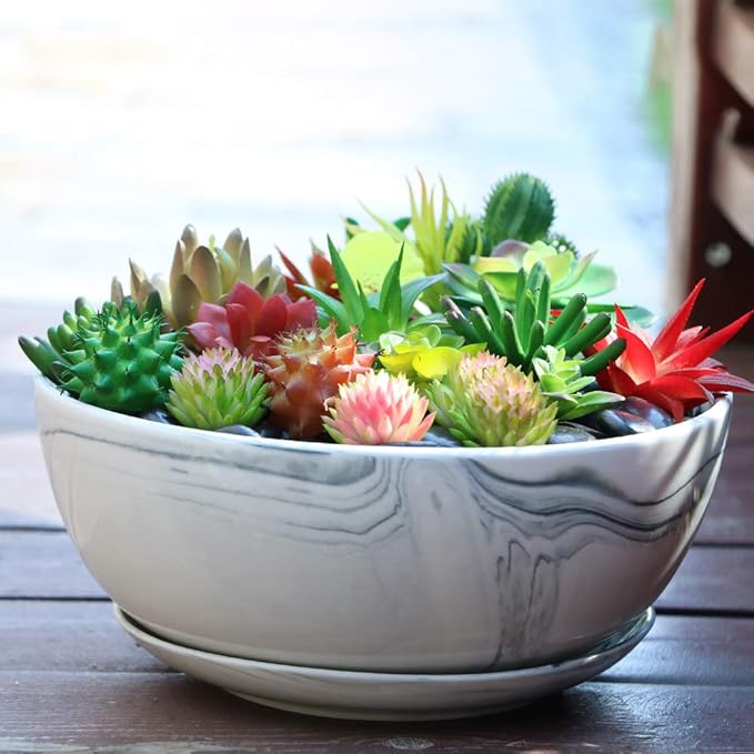 G EPGardening 10Inch Large Planter Pot Marble Pattern Ceramic Succulent Planter Big Plant Pot Succulents Container Flower Pot Indoor Outdoor Decor