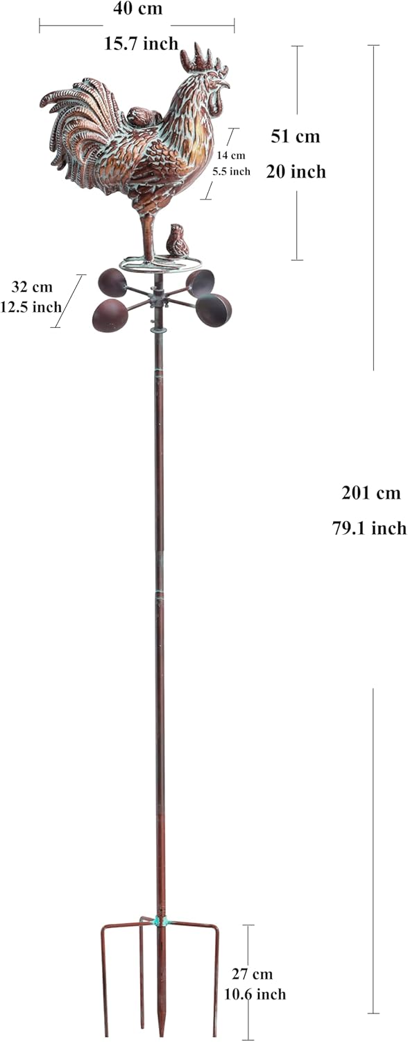 Metal Rooster w/Chicks Sculptures Statues,Outdoor Garden Yard Decor,79" Large Metal Kinetic Wind Spinners Outdoor Decorations,Antique Outdoor Chicken Garden Spinner Decor with Stake