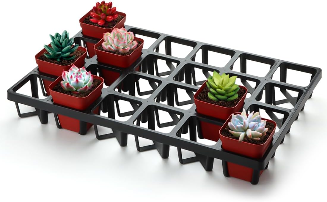 Square Nursery Pot Tray with 24 Cells, 5 Pack Plant Trays for Pots, Flower Pot Moving Tray, Plastic Planting Tray for Carrying Small Plant Pots(120 Cells in Total