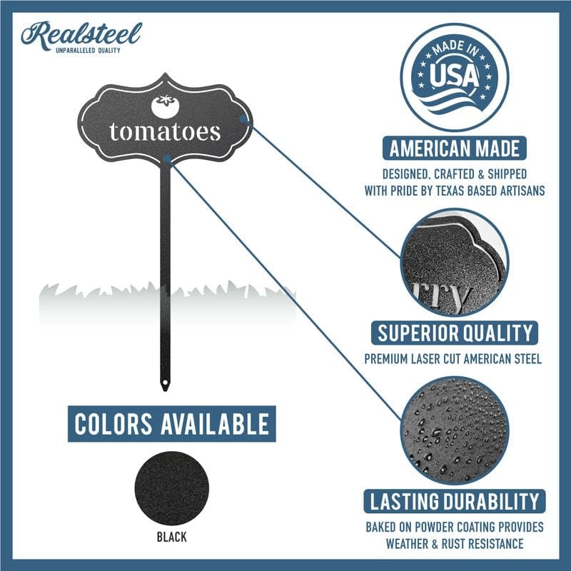 RealSteel - Seed & Plant Markers - Indoor/Outdoor Herb Garden Stakes - Elegant Fruit/Vegetable Seed Labels - Durable Plant Tags for Pots - Classy Design for Farmhouse/Greenhouse (Garlic)