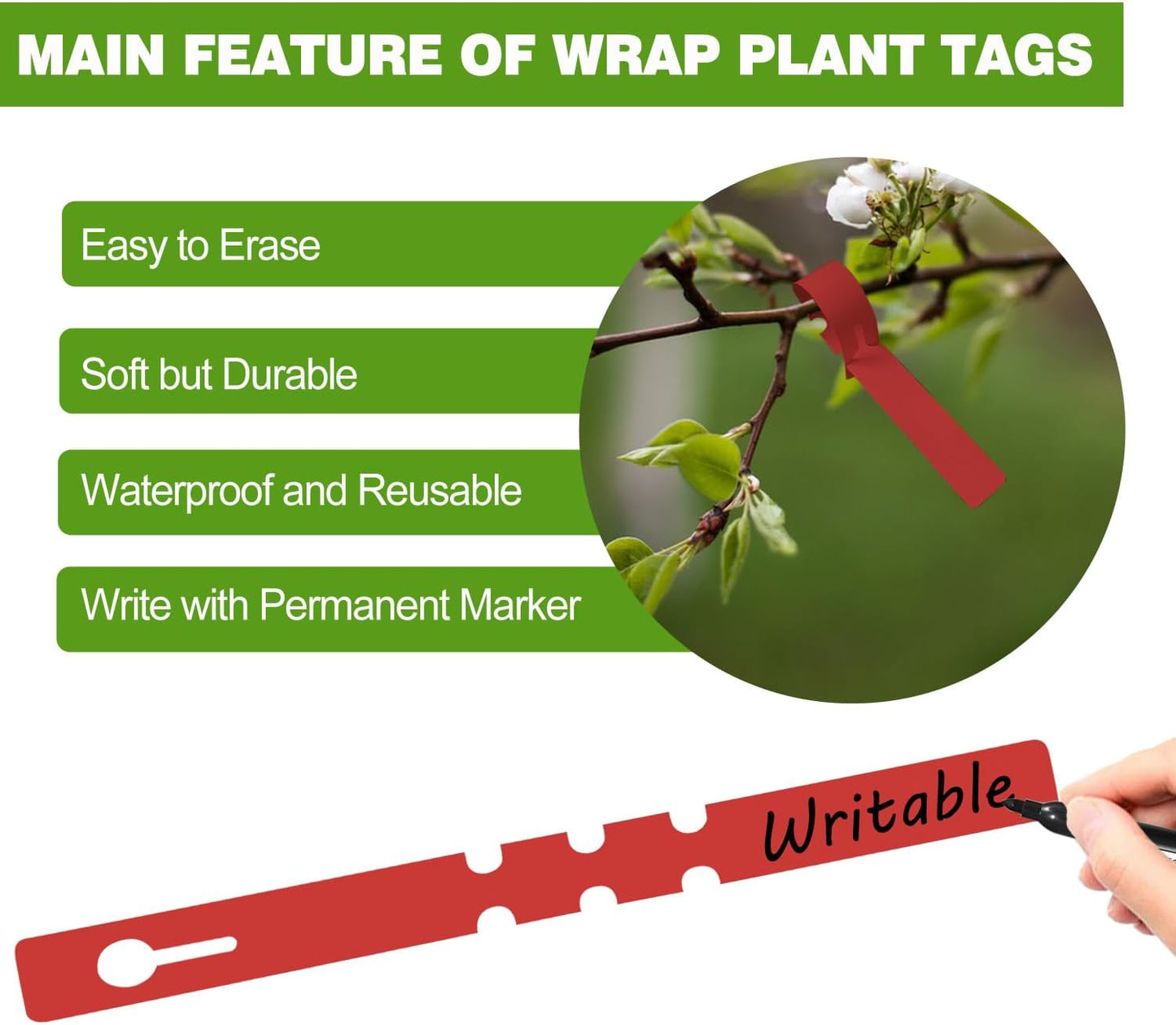 Plant Labels 200 Pcs Yuanling Plastic Plant Tree Tags Wrap Around Hanging Tags Nursery Tree Markers Adjustable Garden Labels for Indoor Outdoor Gardening Plants (Red with 1 Marker Pen)