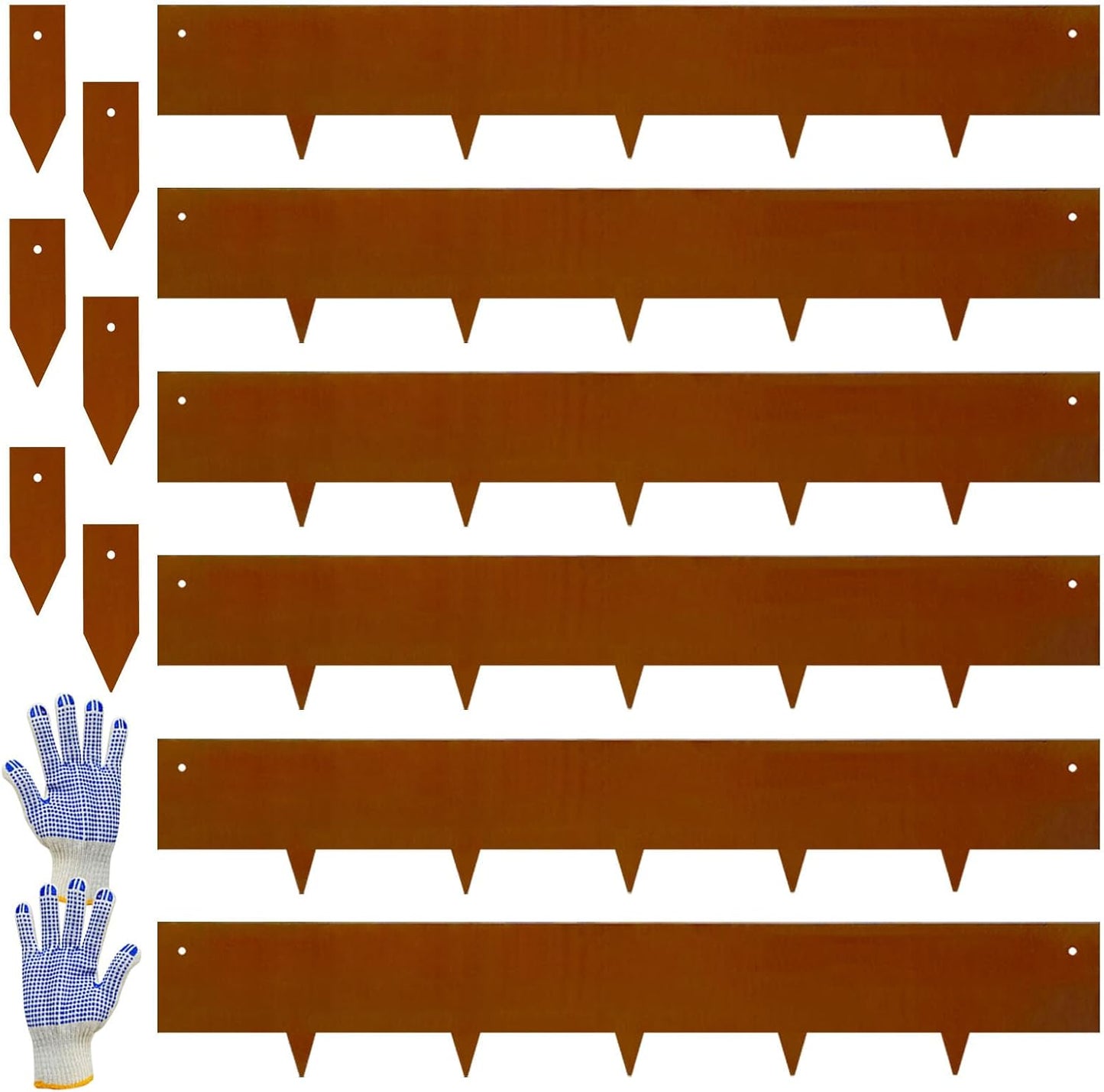 Corten Steel Landscape-40 LX 6" H Metal Garden Edging 20FT Total Rusted Lawn Edging 6 Pcs-No-Dig Hammer Heavy Duty Steel Edging-Bendable Border Strips for Lawn Yard Courtyard Pathway-6 Clips