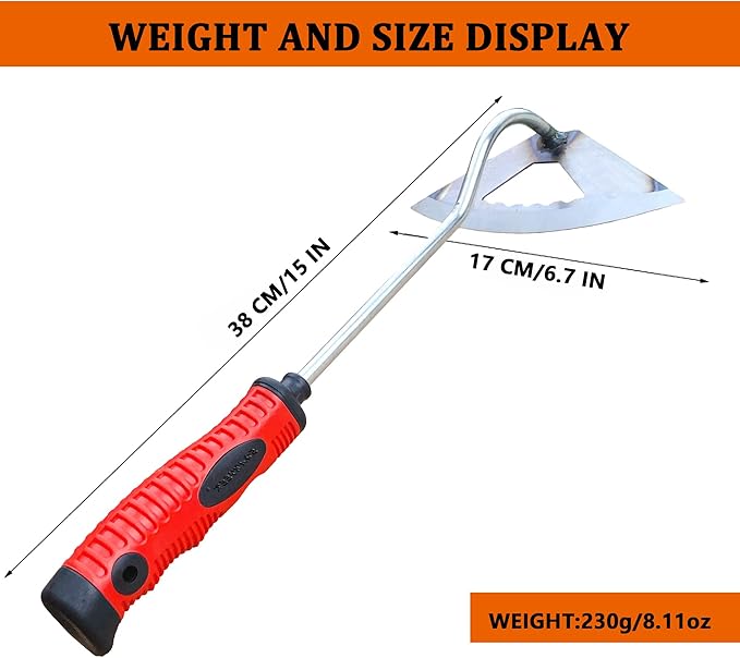 SHANFEEK Weeding Hoe Gardening Hand Tools Hollow Hoe for Weeding 15-Inch Weed Removal Tool for Yard with Rubber Non-Slip Handle(Hollow)