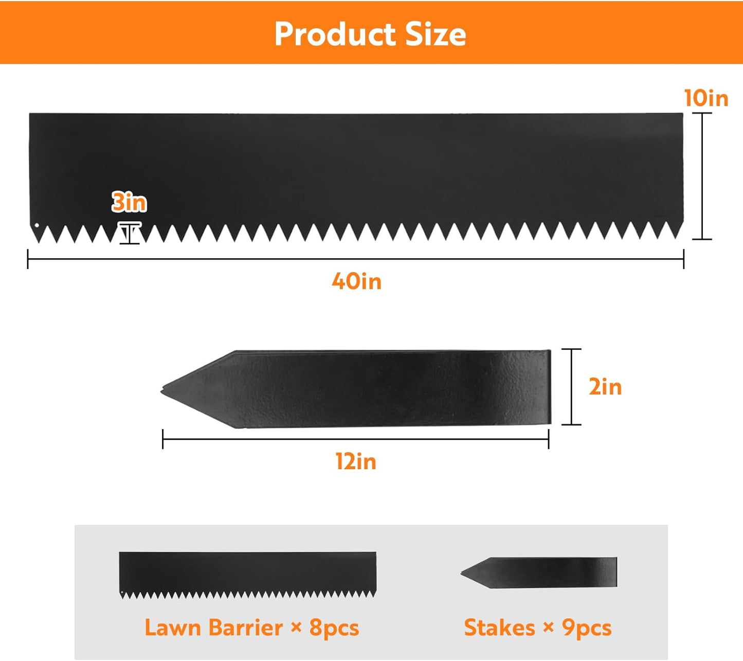 Steel Landscape Edging 40" Lx10 H,8pcs Metal Landscape Edging with 9 Stakes,27Ft Easy-to-Install Garden Edging for Flexible Bend,No-Dig Lawn Edging Border for Yard Pathway Forestry,Black