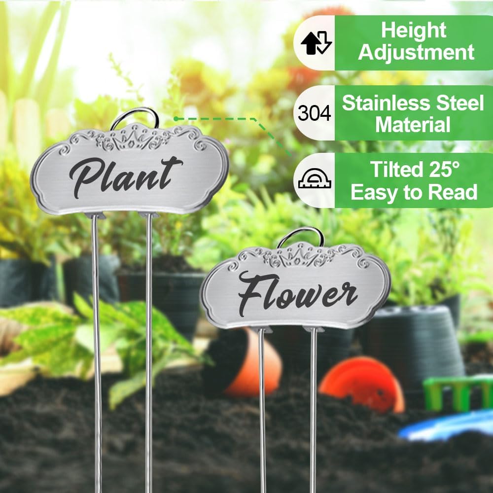 Metal Plant Labels,Tall Outdoor Garden Markers for Flower, Fruit and Vegetable, 304 Stainless Steel Weatherproof Signs (25 Packs, 4" x 1.9", Silver)