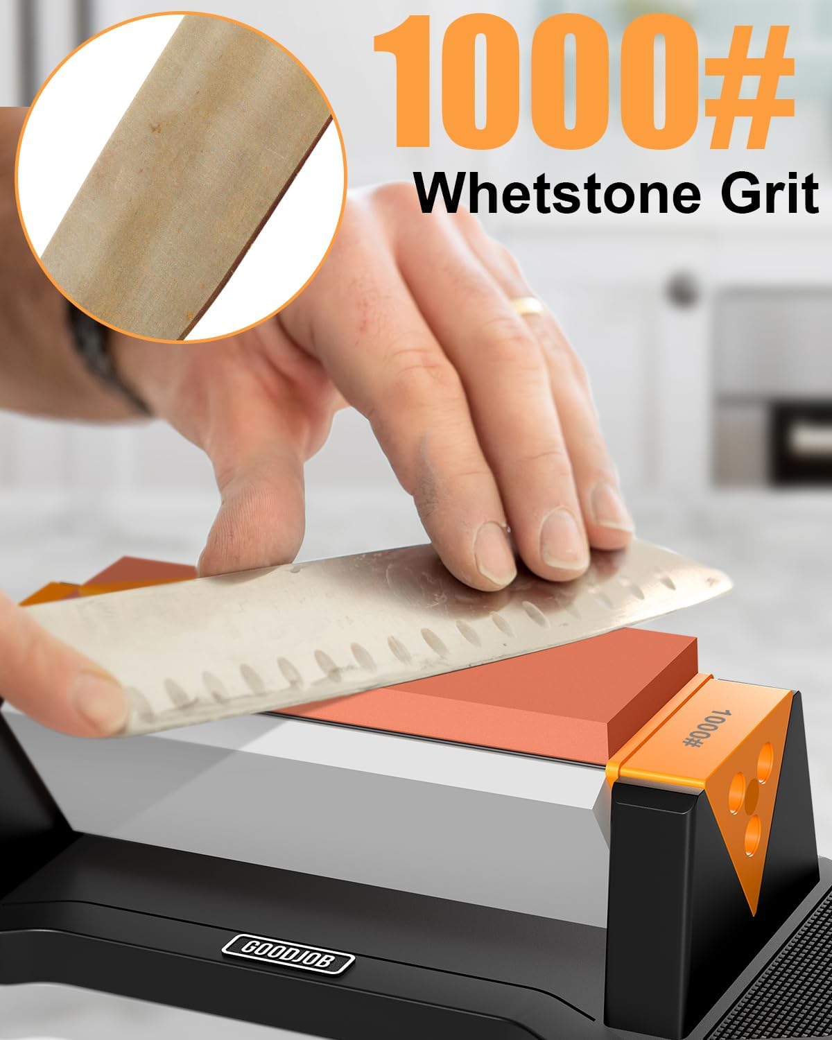 Knife Sharpening Stone Kit Premium 3 Side Grit 1000/3000/6000 Whetstone Knife Sharpener Tool for Kitchen Knife Set with Angle Guide and Non-Slip Base (GB-3W)