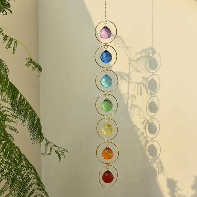 Hanging Sunlight Catcher, 7-Color Crystal Balls for Wind Chimes, 7-Chakra Crystal Ball Pendant, Chakra Window Ornament, Garden Decoration