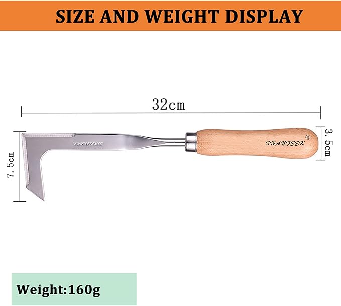 SHANFEEK Crack Weeder Weed Remover Tool for Garden Yard Weed Puller Hoe Gardening Tools Stainless Steel One-Piece Molding(L-Type)