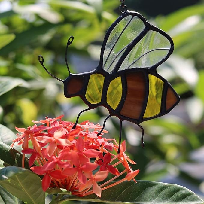 Bee Suncatcher Stained Glass Window Hangings Honey Bee Gifts for Women Gifts for Lover for Mom/Grandma Decorations Gifts/Birthday Gifts for Her