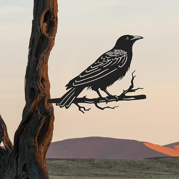 Raven Decor,Metal Birds Yard Decor,Metal Yard Art Outdoor and Garden,Tree Decorations Outdoor,Metal Yard Animals,Black Crows Halloween Decor,Garden & Patio Decor