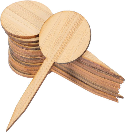 VICASKY 20Pcs Miniature Wooden Plant Labels - Round Head Garden Markers for Flowers, Herbs & Potted Plants, Indoor & Outdoor Decor (3.93 x 1.57 Inch, Wooden Sign Tags)