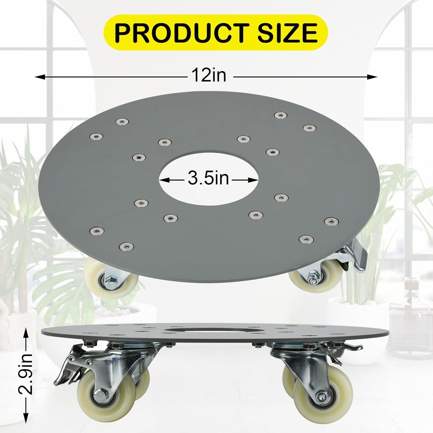 Plant Dolly with Wheels, Heavy Duty 480lbs Plant Caddy with Wheels, Indoor/Outdoor Rolling Plant Stand Cart with Casters for Garden Home Flower Pot Mover 12inch