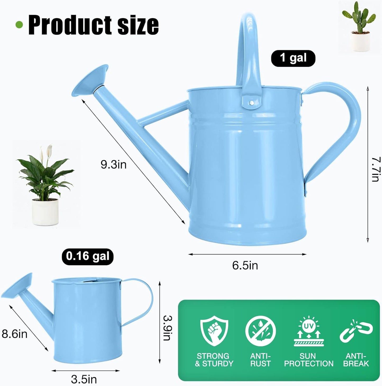 Metal Watering Can (1 Gallon) for Outdoor&Indoor Plants with Free Small Watering can for Kids, Plant Watering Can with Removable spout, Perfect for Garden Flower, Houseplants, (Light Blue)