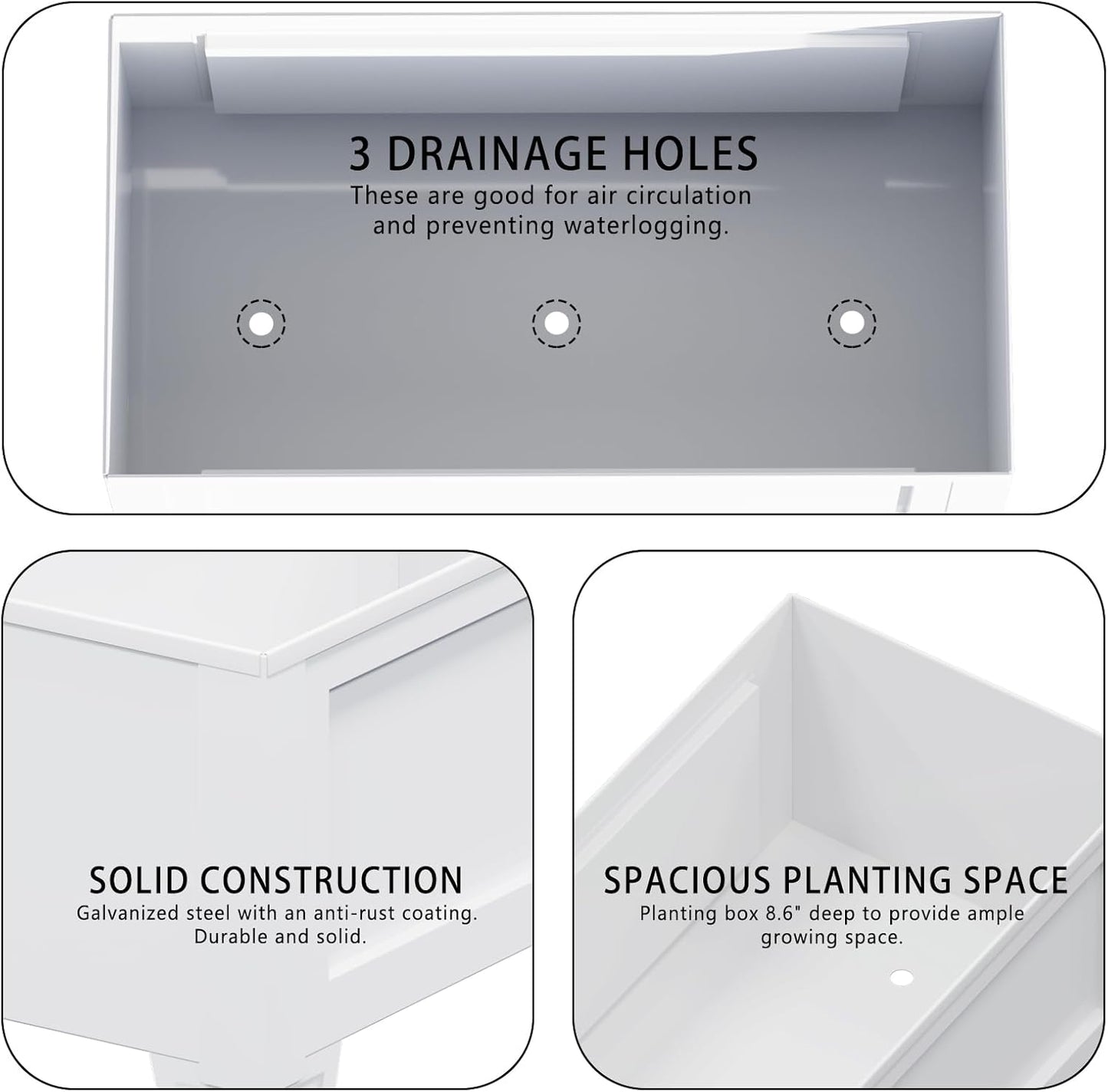 Raised Garden Bed with Low Profile Design Metal Planter Box for Growing Fresh Herbs Vegetables Flowers Succulents&Other Plants for Outdoor Backyard Patio Deck Balcony White