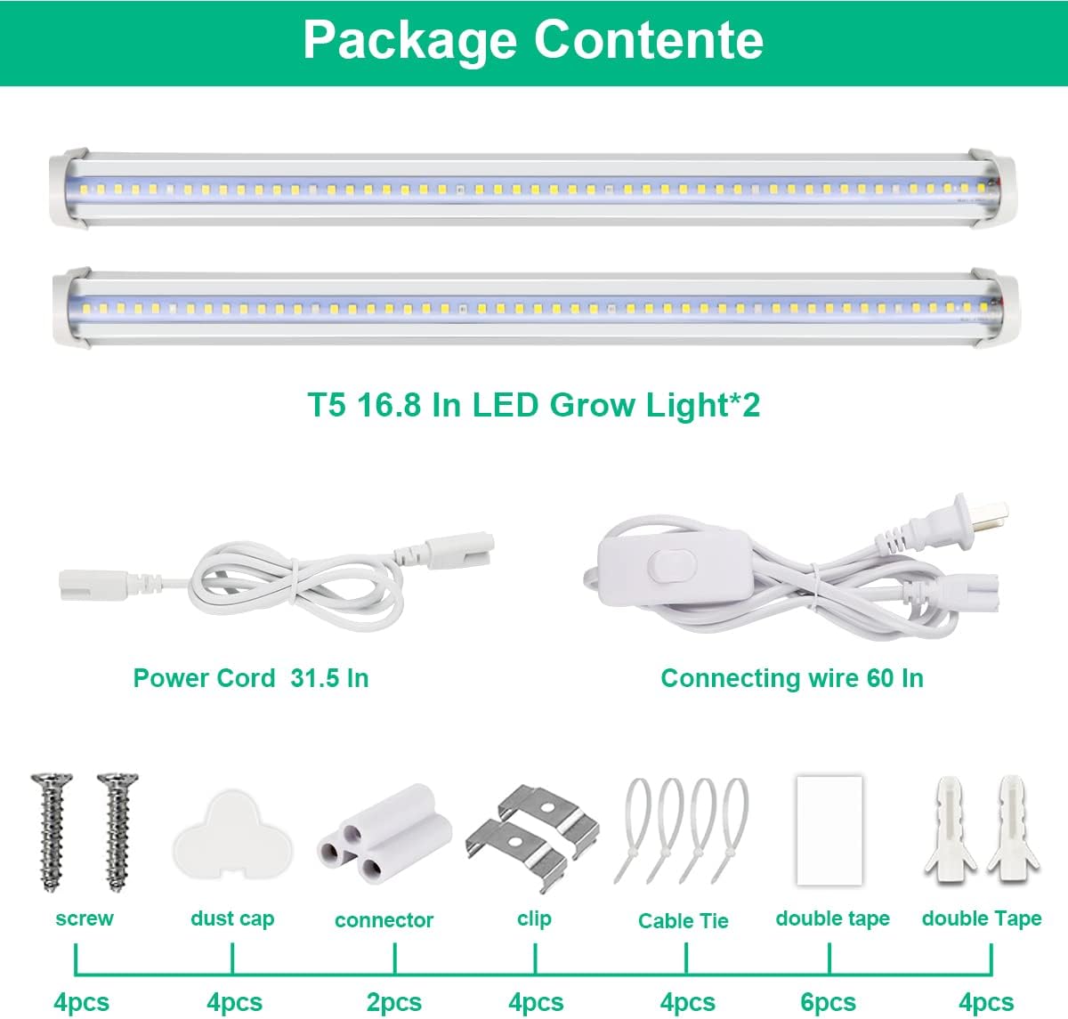 T5 Grow Lights 5000K Full Spectrum,1.4FT (2pcs x 10 Watts) Plant Growing Lamp,End-to-End Connectable Led Light Strips for Indoor Plants Succulents Flowers Growing