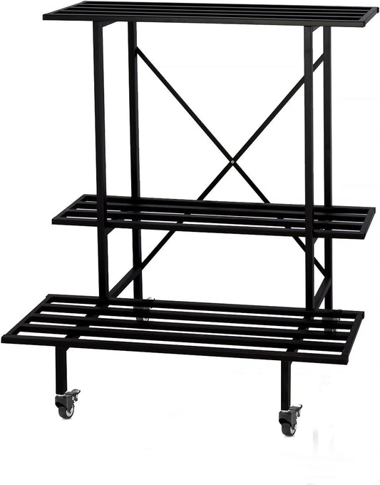 Zhongma 3 Tier Metal Heary Duty Plant Stand with Wheels, 35.43 L x 17.5 W x 38.6H . Space saving Plant Stand