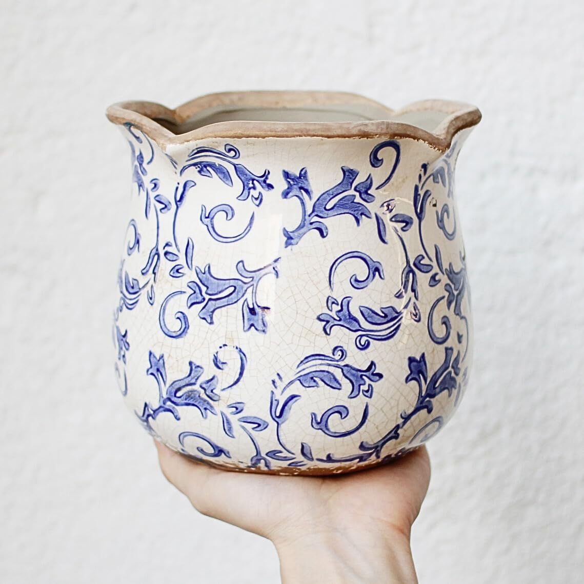 Ceramic Pots for Plants, Vintage Plant Pot with Drainage Hole, 6.11in. Planter for Indoor Plants, Crackle Glaze Finish Flower Pot, Perfect Tuscan Ceramic Planter for Gardening, Blue Swirls