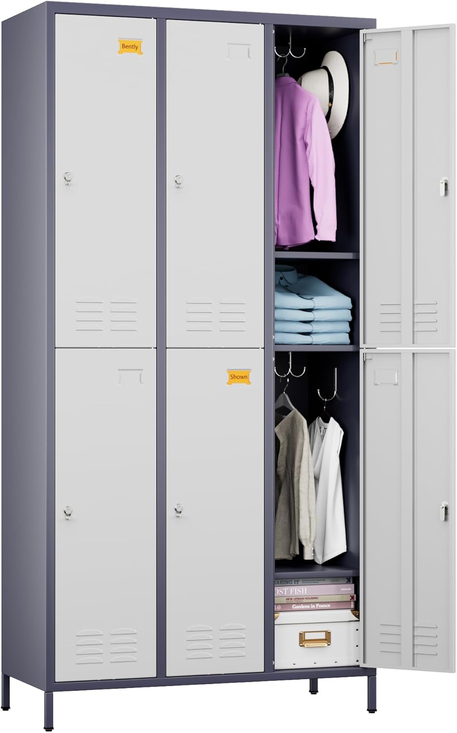 METAN Metal Locker for School Office Gym Bedroom,6 Doors Steel Storage Lockers Cabinet for Employees,Industrial Storage with 1 Shelf,Assembly Required,Gray White