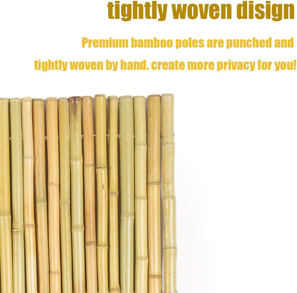 Mininfa Natural Rolled Bamboo Fence, Eco-Friendly Bamboo Fencing, 0.7 in D x 6 feet High x 8 feet Long, bambou Screen for Garden, Privacy