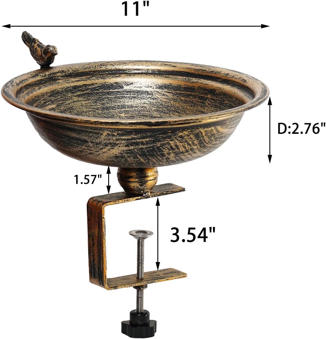 11 Inchs Diam Deck Bird Bath,Metal Bird Bath for Deck Railing,Bird Bath Deck with Removable Sturdy Steel Clamp, Outdoor Garden Decor