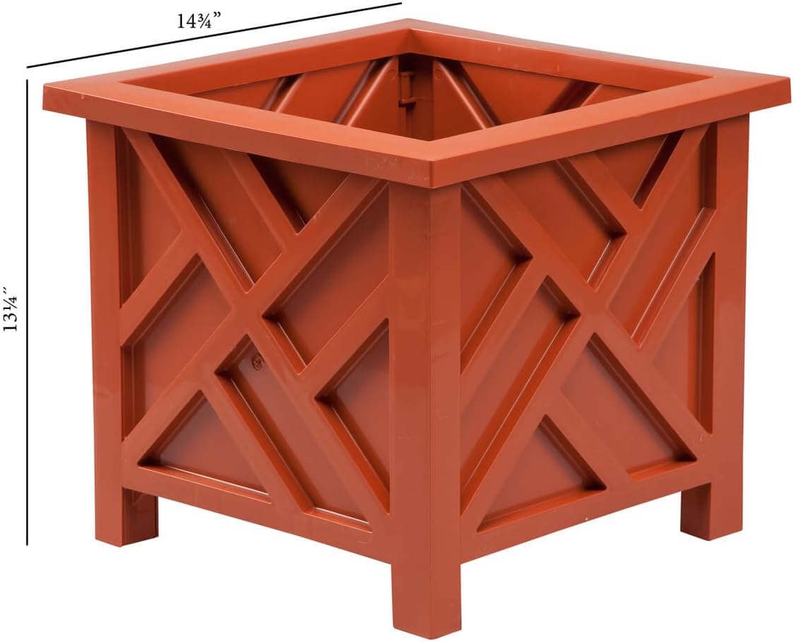 Miles Kimball Chippendale Planter Box, Terra Cotta – Plant Holder for Garden, Patio and Lawn – 14 ¾” sq. x 13 ¼ H Overall
