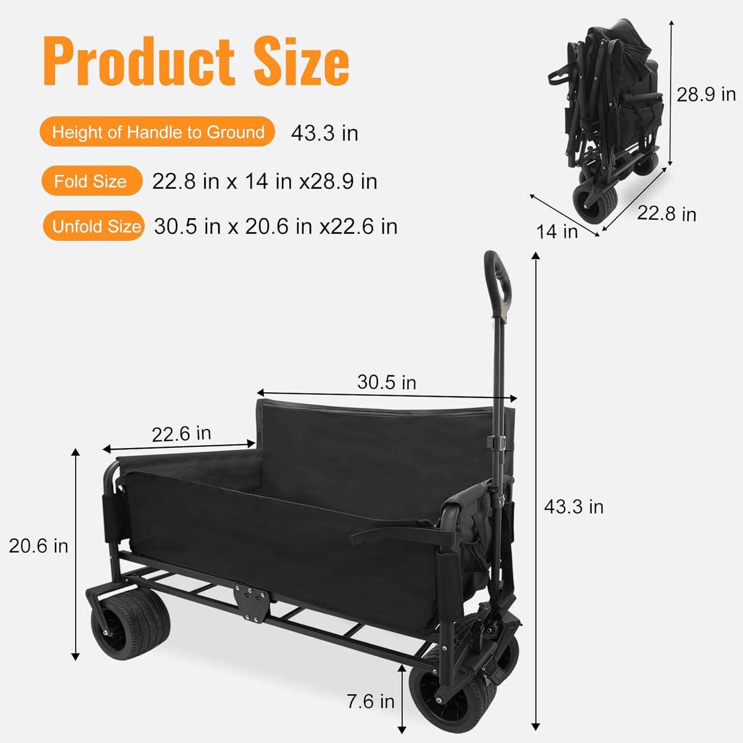 Collapsible Foldable Wagon Cart with Wheels 240L Capacity Folding Sports Wagons, 560LBS Load Large 3-in-1 Grocery Heavy Duty Carts for Sand, Beach, Camping