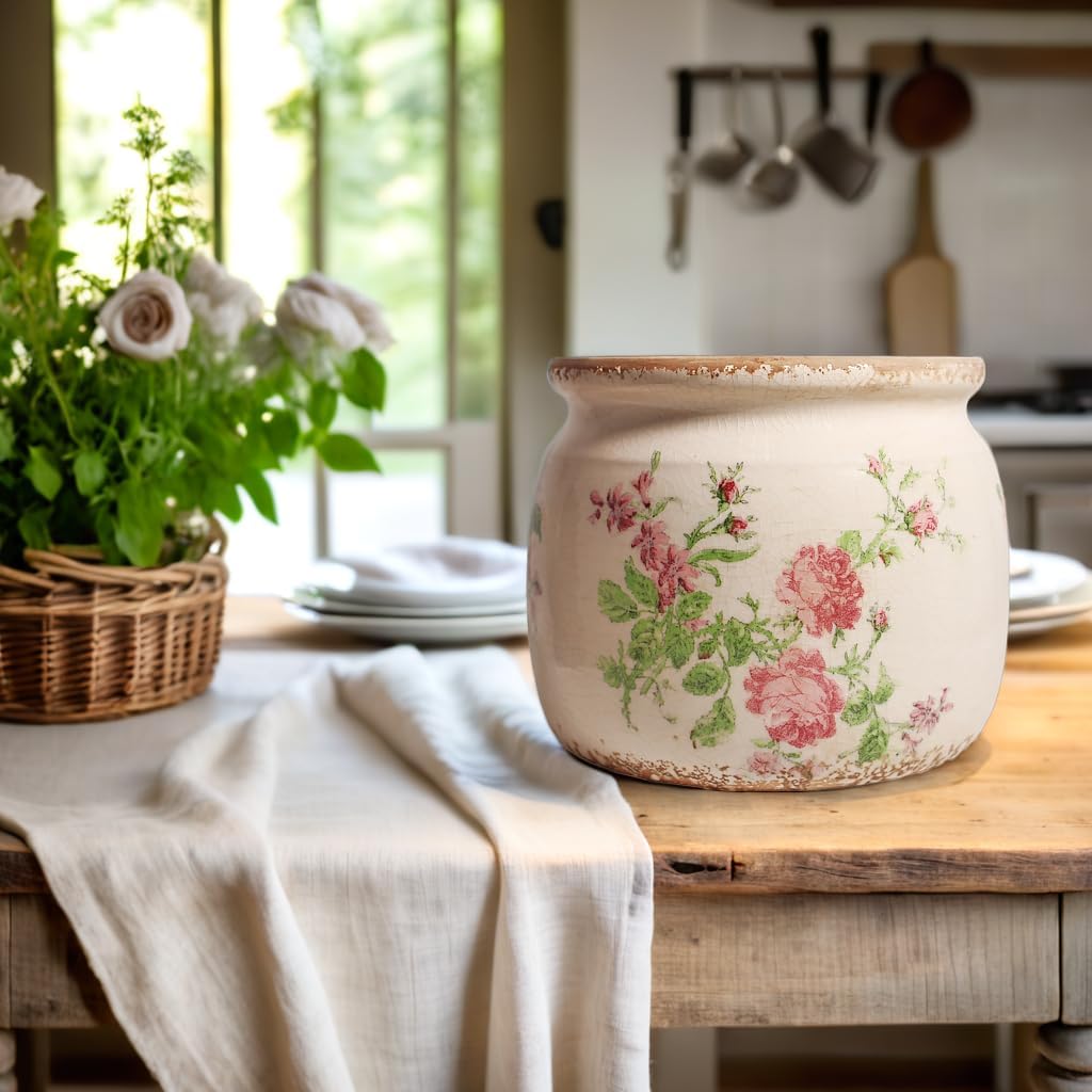 Ceramic Planters for Indoor Plants, Plant Pots with Drainage Hole, 6.29in. Flower Pots for Indoor Plants, Vintage Planters & Succulent Pots, Crackle Glaze Finish Plant Pots, Vintage Floral