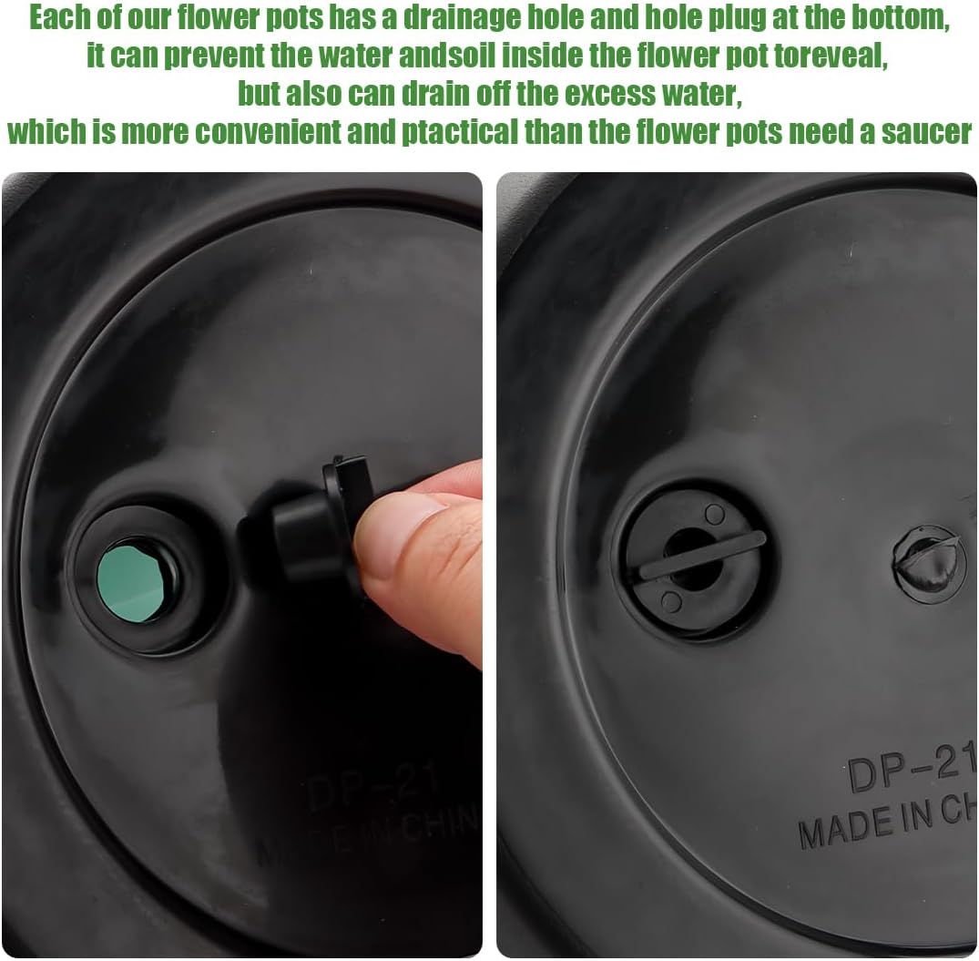 Plant Pots Indoor with Drainage, 3 Pack 11 Inch Plastic Pots for Plants（10 inch Inner Diameter）, Durable Plastic Flower Pots, Planters for Indoor Ourdoor Plants, Black