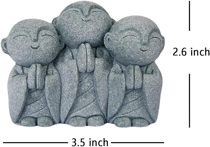 OwMell 3 Japanese Jizo Statue Stone Japanese Buddha Jizo Monk Statue Figurine Memorial Statue Aquarium Decoration Garden Outdoor Ornament 3" - Smiling
