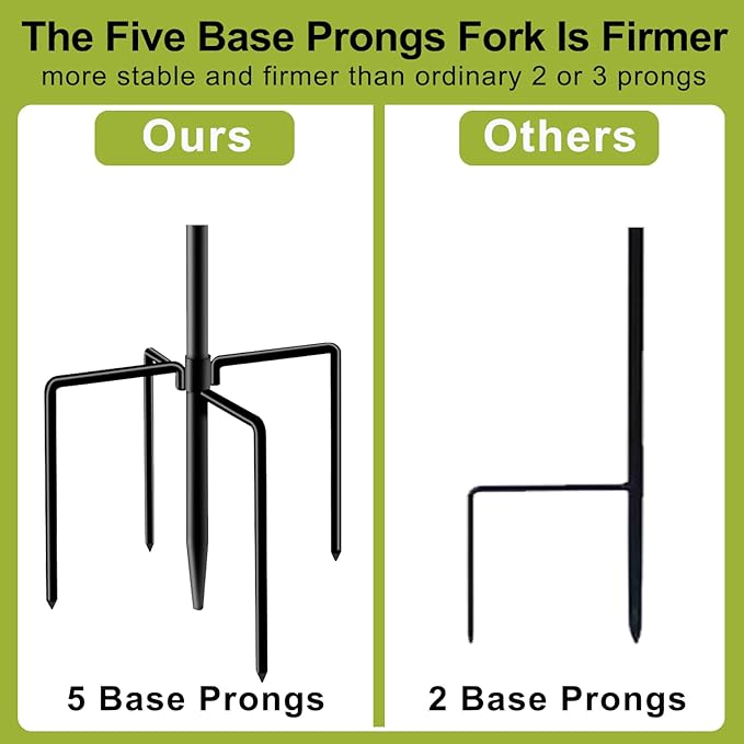 Double Shepherds Hook for Outdoor,62 Inch Bird Feeder Pole with 5 Prongs Base,Adjustable Heavy Duty Garden Hanging Holder for Hanging Plant,Solar Light,Weddings Decor,Hummingbird Feeder(1 Pack)