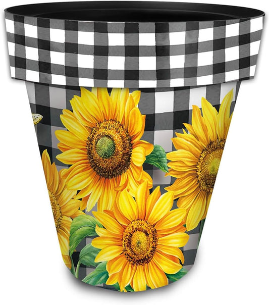 Briarwood Lane Checkered Sunflowers Decorative Large Planter