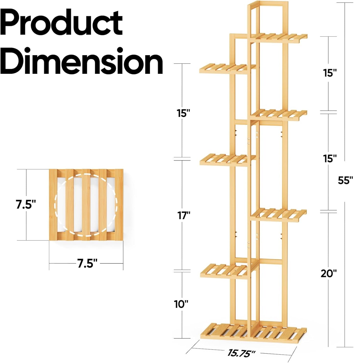 ROSSNY 55 Inch Tall Plant Stand Indoor, 7 Tier 8 Potted Bamboo Plant Stands for Indoor Plants, Corner Plant Stand, Plant Shelf For Indoor, Tiered Plant Stands, Planter Holder for Multiple Plants Indoor, Natural