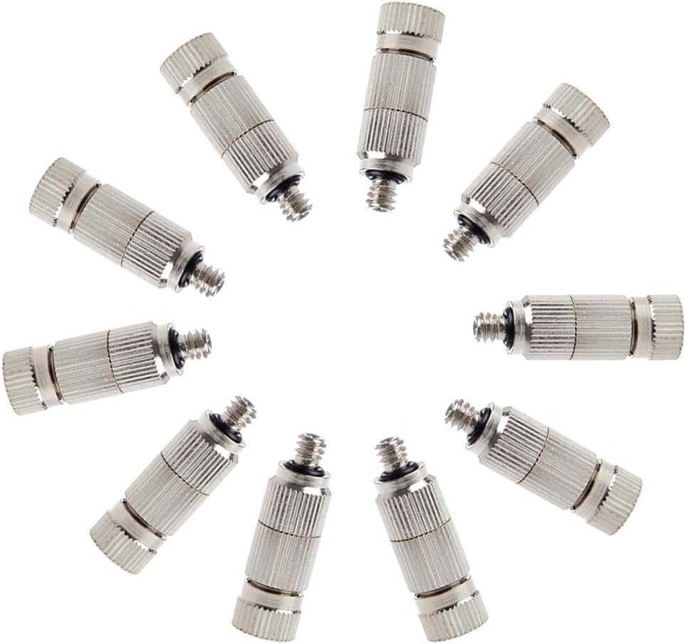 Metalwork 10 Pcs Stainless Steel Misting Nozzles For Outdoor Cooling Misting System, High Pressure Anti Drip Cleanable, 3/16" Thread (0.15mm)
