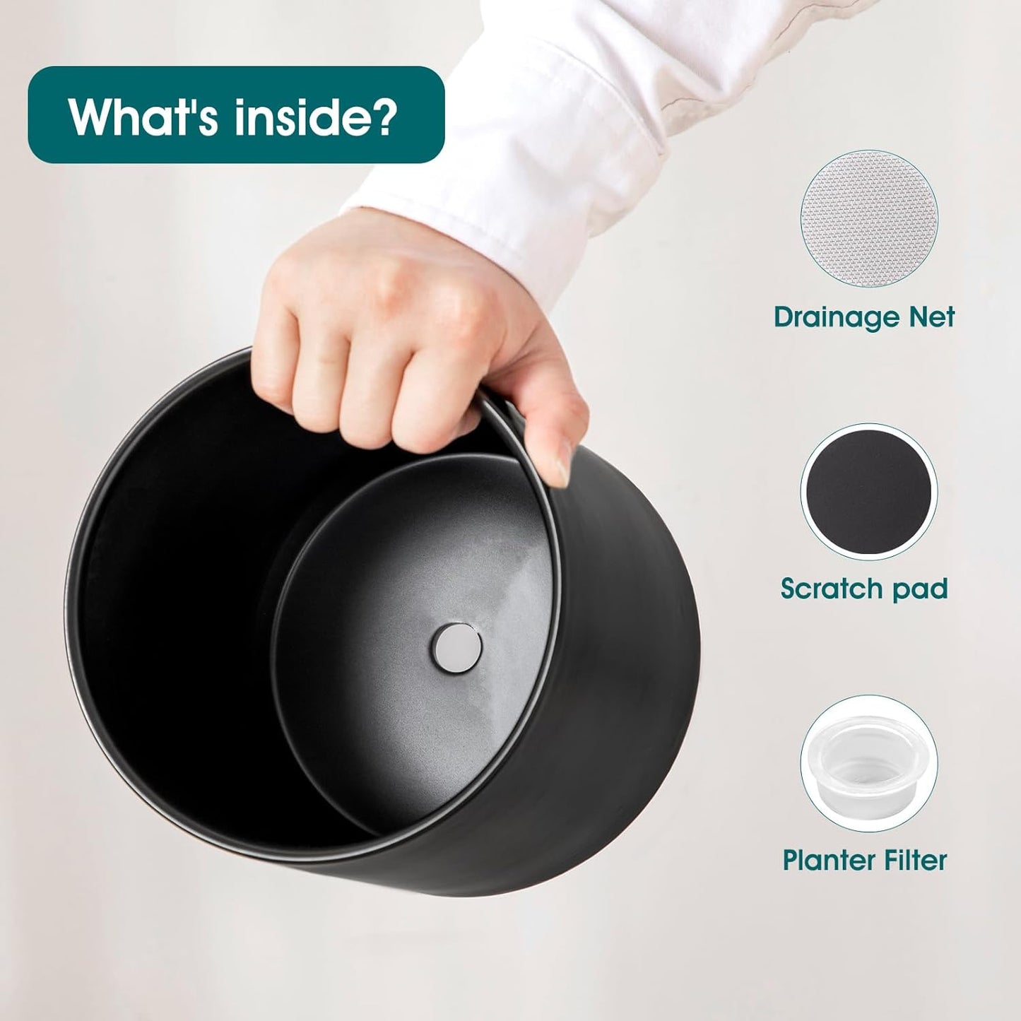 vancasso Ceramic Plant Pots, 4.25+5.25+6.25 Inch Planter Pot with Drainage Hole, Flower Pots for Indoor Outdoor Plants, Set of 3, Black