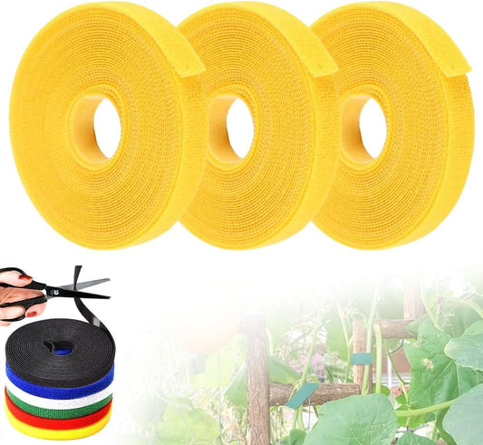 Reusable Plant Ties Tape for Climbing Plants, Garden Ties Tomato Plant Supports, Adjustable Garden Twine & Twist Ties Plant Ties for Outdoor Indoor Plants Stakes Gardening Supplies (Yellow, 3 Rolls)
