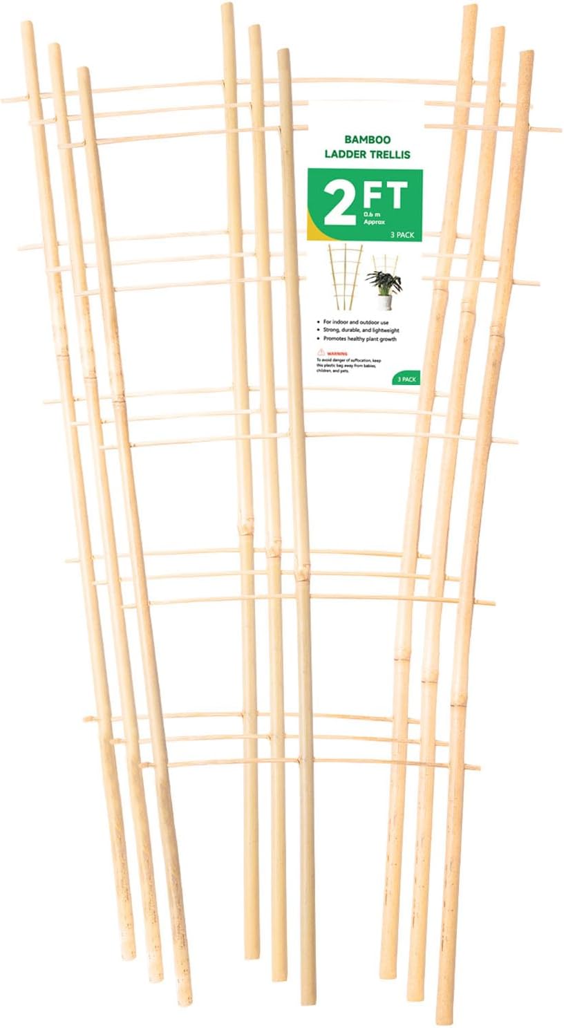 Bamboo Garden Trellis 24 Inch, 3 Pack Plant Trellis 2FT for Climbing Plants, Vines, Vegetables, Flowers, Potted Plants, Natural Bamboo Indoor Outdoor Support