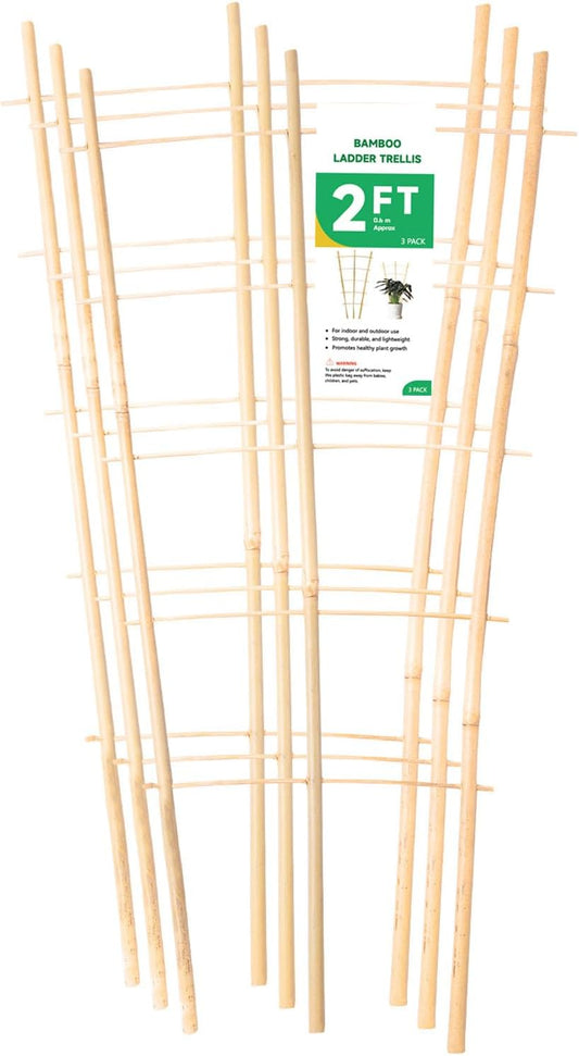 Bamboo Garden Trellis 24 Inch, 3 Pack Plant Trellis 2FT for Climbing Plants, Vines, Vegetables, Flowers, Potted Plants, Natural Bamboo Indoor Outdoor Support