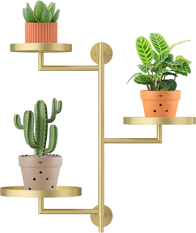 Rotating Window Plant Shelves, 3-Tier Metal Plant Shelf Indoor, Gold Plant Stand, Plant Rack for Wall Planters for Plants Window Sill Gifts for Plant Lovers