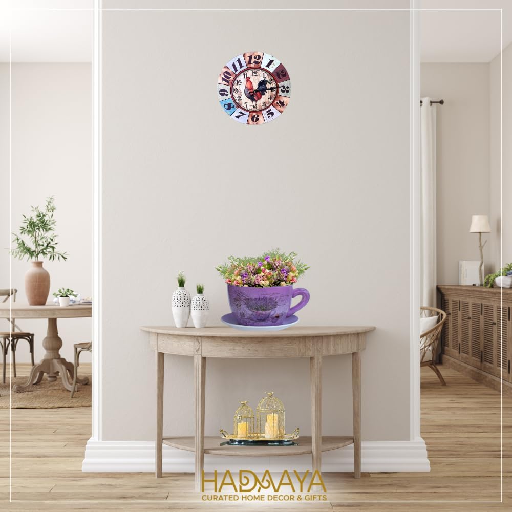 7.5” Round Ceramic Teacup Planter with Saucer – Purple Lavender Basket Design Pot for Succulents, Orchid, Herbs & Indoor/Outdoor Flowers for Birthday & Any Other Occasion