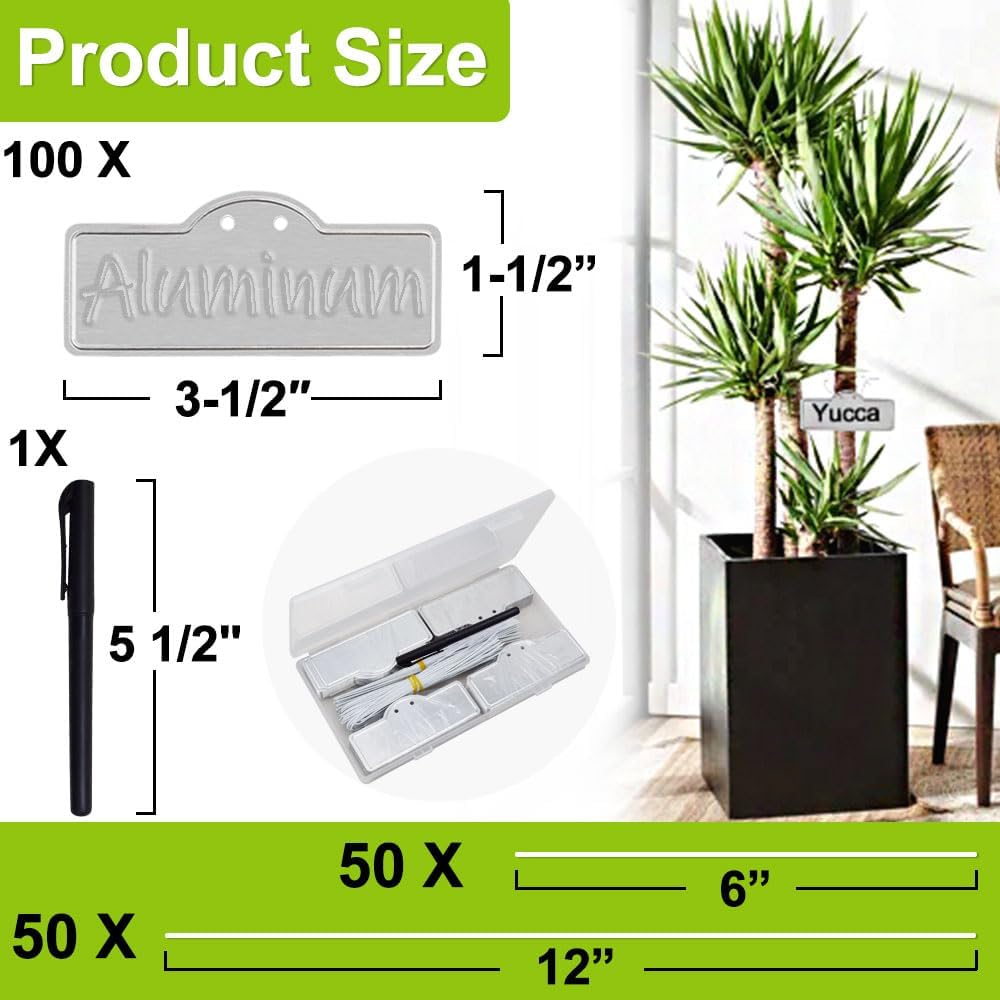 Metal Plant Labels, Aluminum Plant Tags, Tree Markers for Outdoor Garden, Waterproof (3-1/2", 100 Pcs, Two Wire Sizes)
