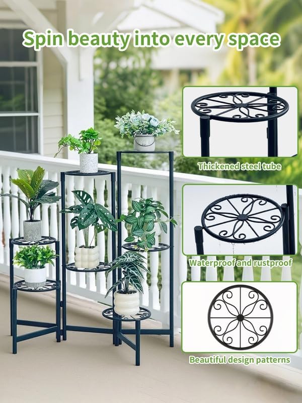 Plant Stand Outdoor 7 Tier Metal Corner Shelf Garden Livingroom Flower Stands for Indoor Plants Black Diamond