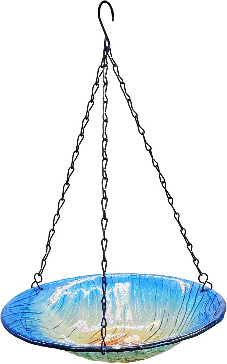 Hanging birdbath, Outdoor Glass birdbath, Bird Feeder with Blue-Orange Texture Pattern for Garden Patio Decoration