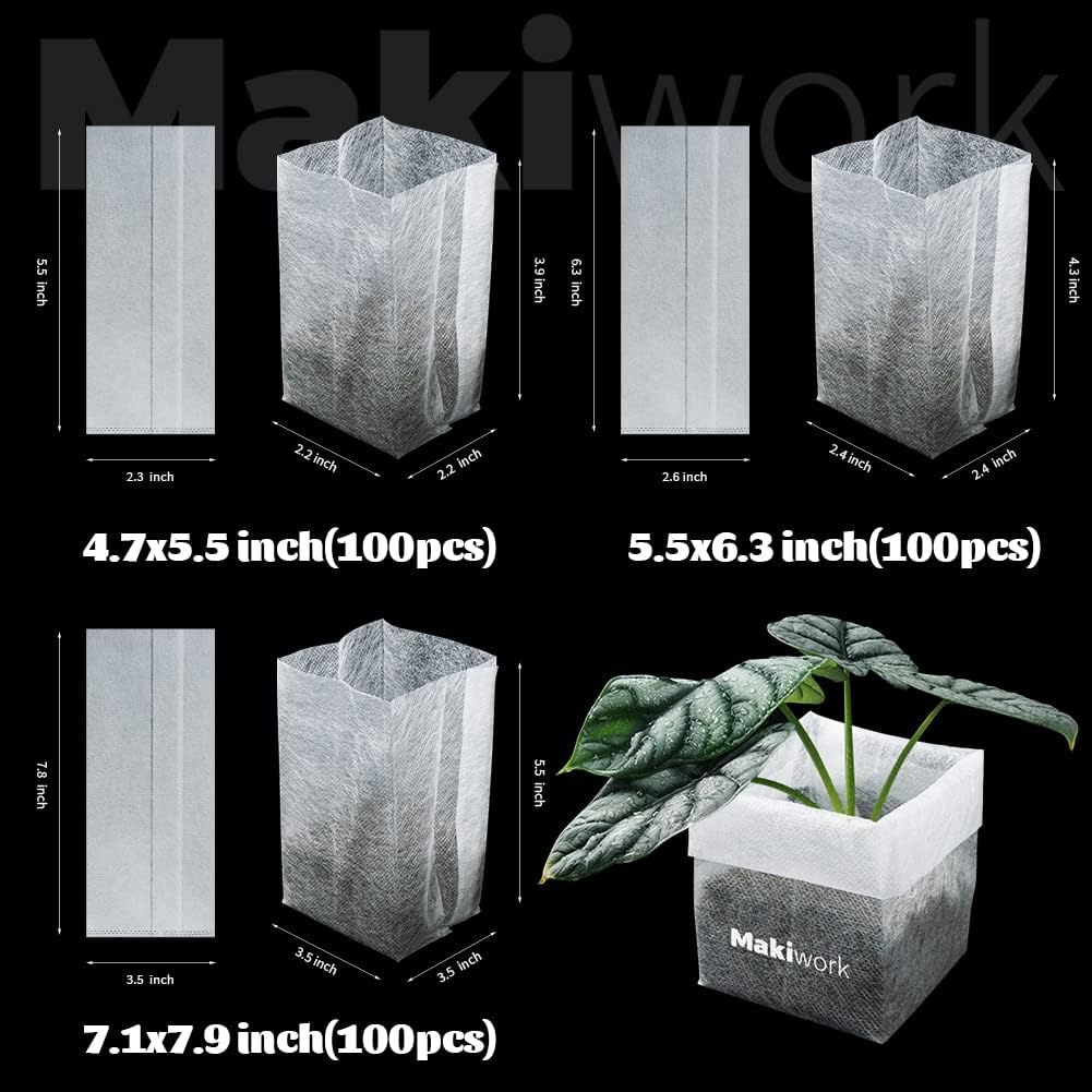 200 Pcs Non-Woven Plant Nursery Bags, Outdoor Plant Seeding Bags, Seedling Pots Container, Fabric Seedling Pots Plants Pouch, 6.3” x 7”/16x18cm