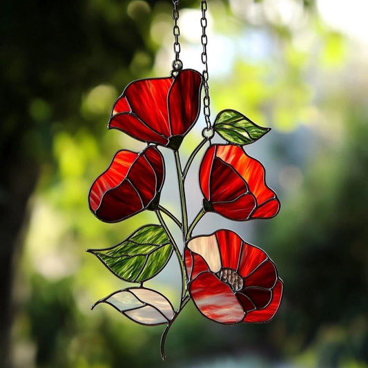 Red Poppy Flower Acrylic Suncatcher Hanging Window Sign Floral Wall Decor Remembrance Gift Mom Gift