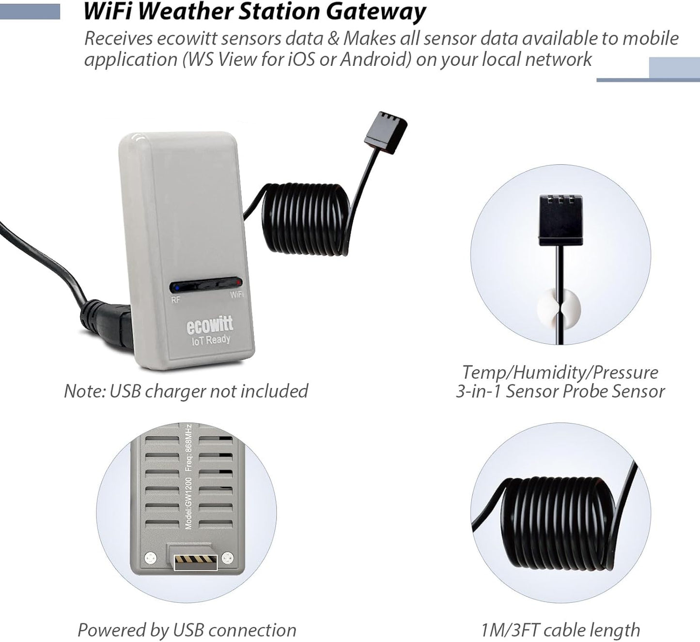 ECOWITT Smart Watering Timer Kit GW1208, Includes WFC01 Sprinkler Timer and GW1200 IoT Gateway, 915 MHz