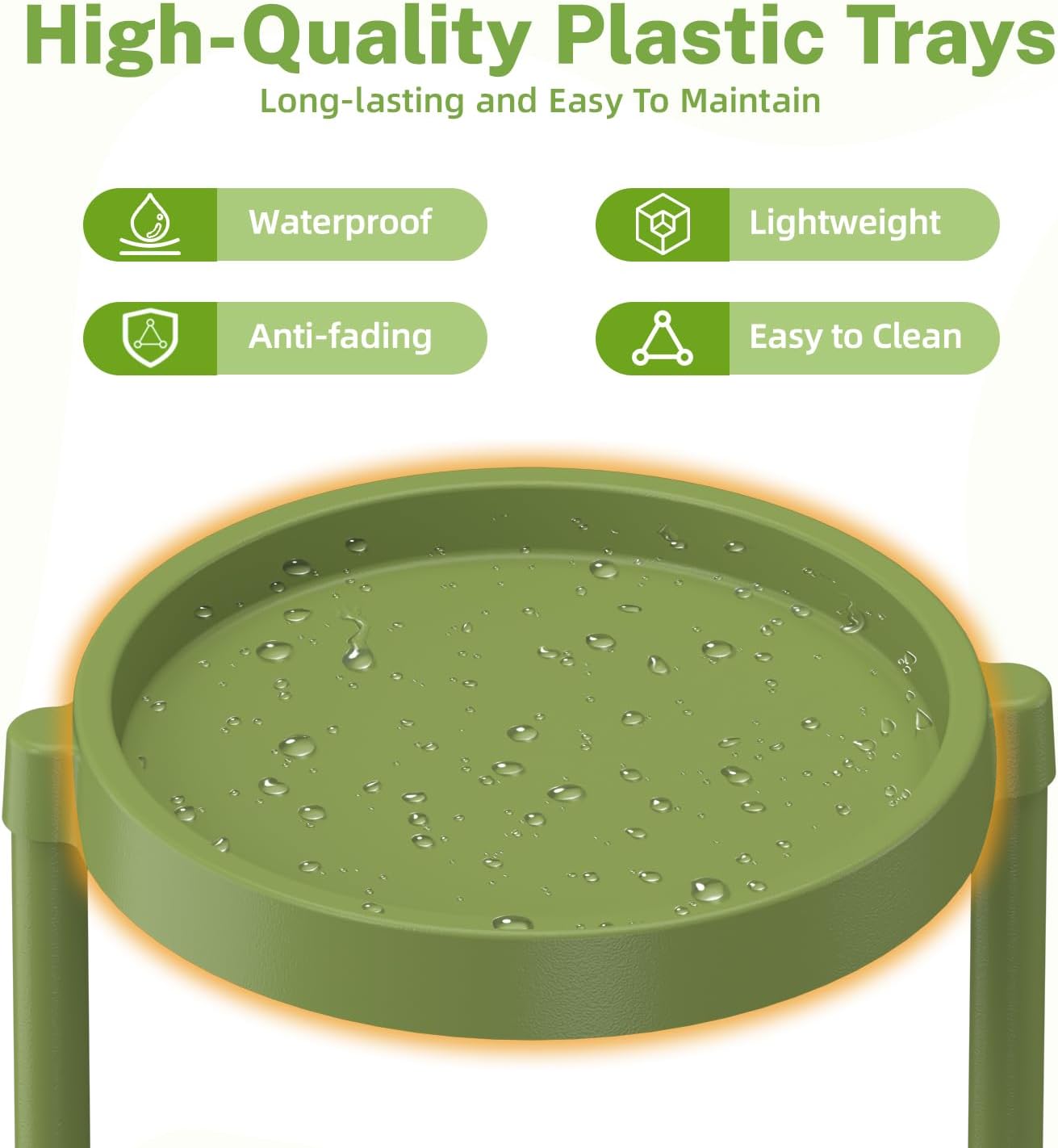 iDavosic.ly 5 Tier Folding Plant Stand Indoor Outdoor with Plastic Tray, Tiered Corner Flower Holder Shelf, Metal Orchid Display Rack for Patio Porch Living Room Garden Balcony, Green