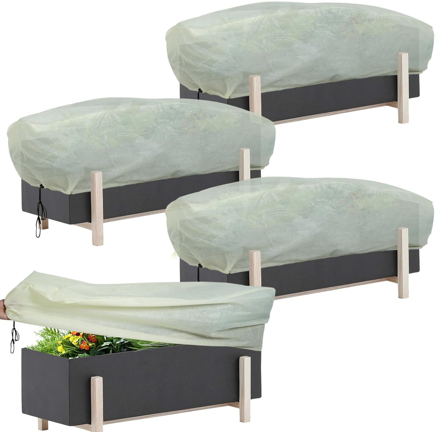 Plant Cover Frostproof Large,Shrub Cover,Winter Frost Fabric,Outdoor Plant Blanket for Cold Weather. Drawstrings and latches on Both Ends for Locking - 150 * 40 * 45 cm - 4 Pieces