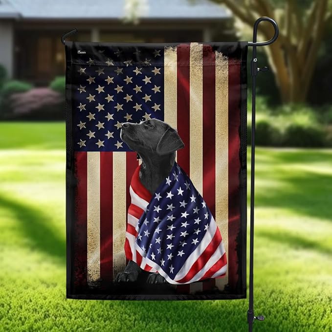 FLAGWIX Black Labrador Retriever Flag, Outdoor Labrador Decorations - 4th of July Decorations Outdoor, Garden Flag (11.5" x 17.5") - Heavy-duty Canvas Labrador American Patriot Flag, Dog Garden Decor