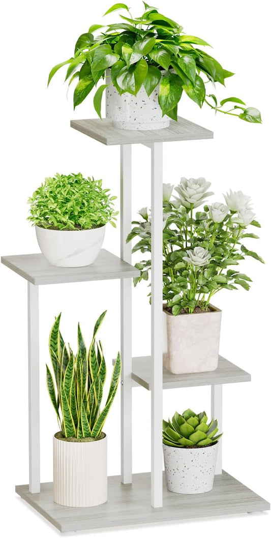 iDavosic.ly 4 Tier Plant Stand Indoor, Tiered Corner Plant Shelf for Multiple Plants, Metal Wood Tall Plant Display Rack Flower Holder for Patio Porch Garden Balcony Bedroom, White